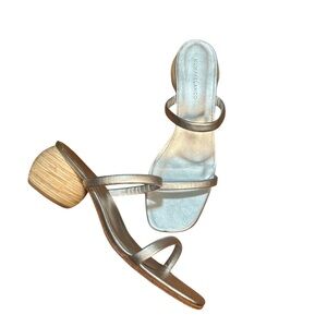 Huma Blanco Chachi Silver Leather Strap Sandals Wood Heel Size 40 Minimalist